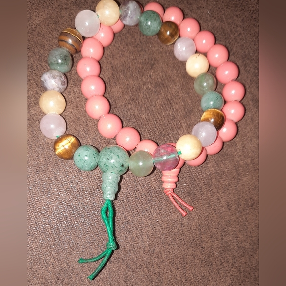 Gemstone mala bead bracelet and acrylic beaded bracelet - Picture 9 of 14